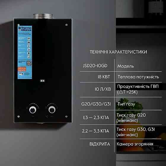 Колонка газовая дымоходная Thermo Alliance JSD20-10GD 10 л панель из стекла Black Киев