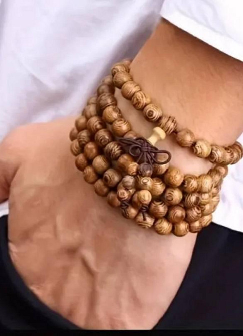 Коричневые буддийские четки-браслет из 108 бусин – сандаловое дерево, 8 мм Киев - изображение 1