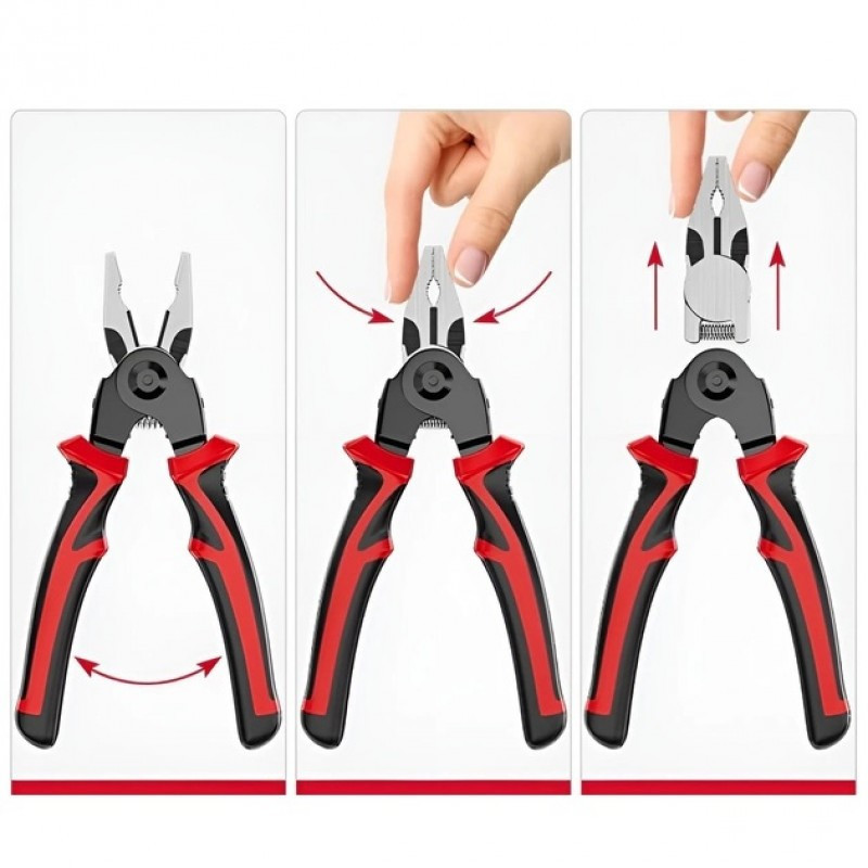 Многофункциональные плоскогубцы 5 в 1, сменные головки, нержавеющая сталь, длина 20 см, резка проводов до 6 мм Одесса - изображение 4