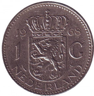 Монета 1 гульден. 1968 год, Нидерланды. Полтава - фото 1