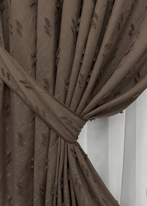 Комплект штор VR-Textil Лен Букле № 1891ш Коричневый 100х290 см 2 шт (31-0082) Киев - изображение 5