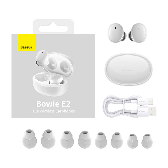 Бездротові Bluetooth навушники Baseus Bowie E2 TWS з мікрофоном IP55 NGTW090002 (Білі) Миколаїв - фото 10
