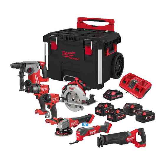 Набор инструментов аккумуляторных MILWAUKEE, M18 FPP8C-553P (кейс PACKOUT на колесах 4932464078, 3 аккумулятора M18 B5 5 Аг, заряд Одесса