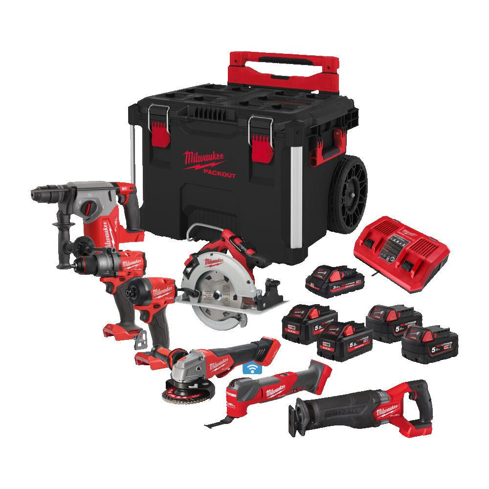 Набор инструментов аккумуляторных MILWAUKEE, M18 FPP8C-553P (кейс PACKOUT на колесах 4932464078, 3 аккумулятора M18 B5 5 Аг, заряд Одесса - изображение 1