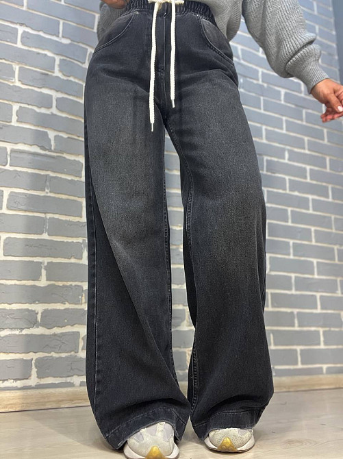 Джинси жіночі Vonnavi 412-241 палаццо вільні від стегна резинка на талії шнурок, чорний, 25, 25, 67 см, 96 см Київ - фото 15