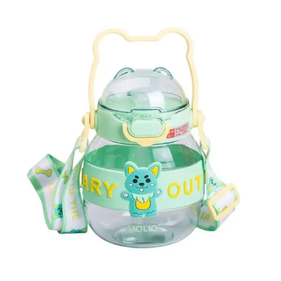 Yiwu Пляшка для води дитяча з трубочкою 580 мл з ручкою та ремінцем Зелена HP-14-37GR Киев