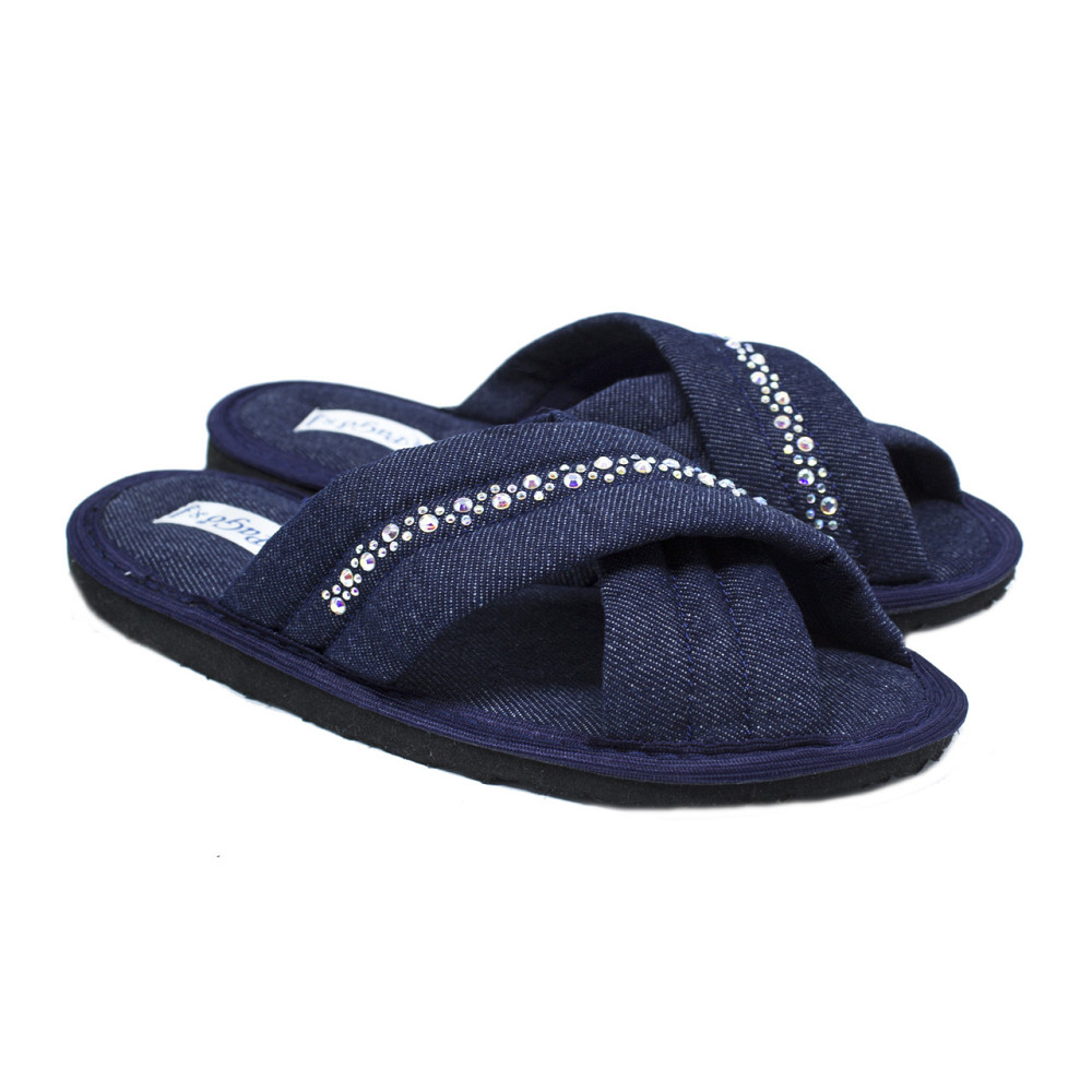 Тапочки домашні жіночі відкриті навхрест Джинс Синій Одеса - фото 1