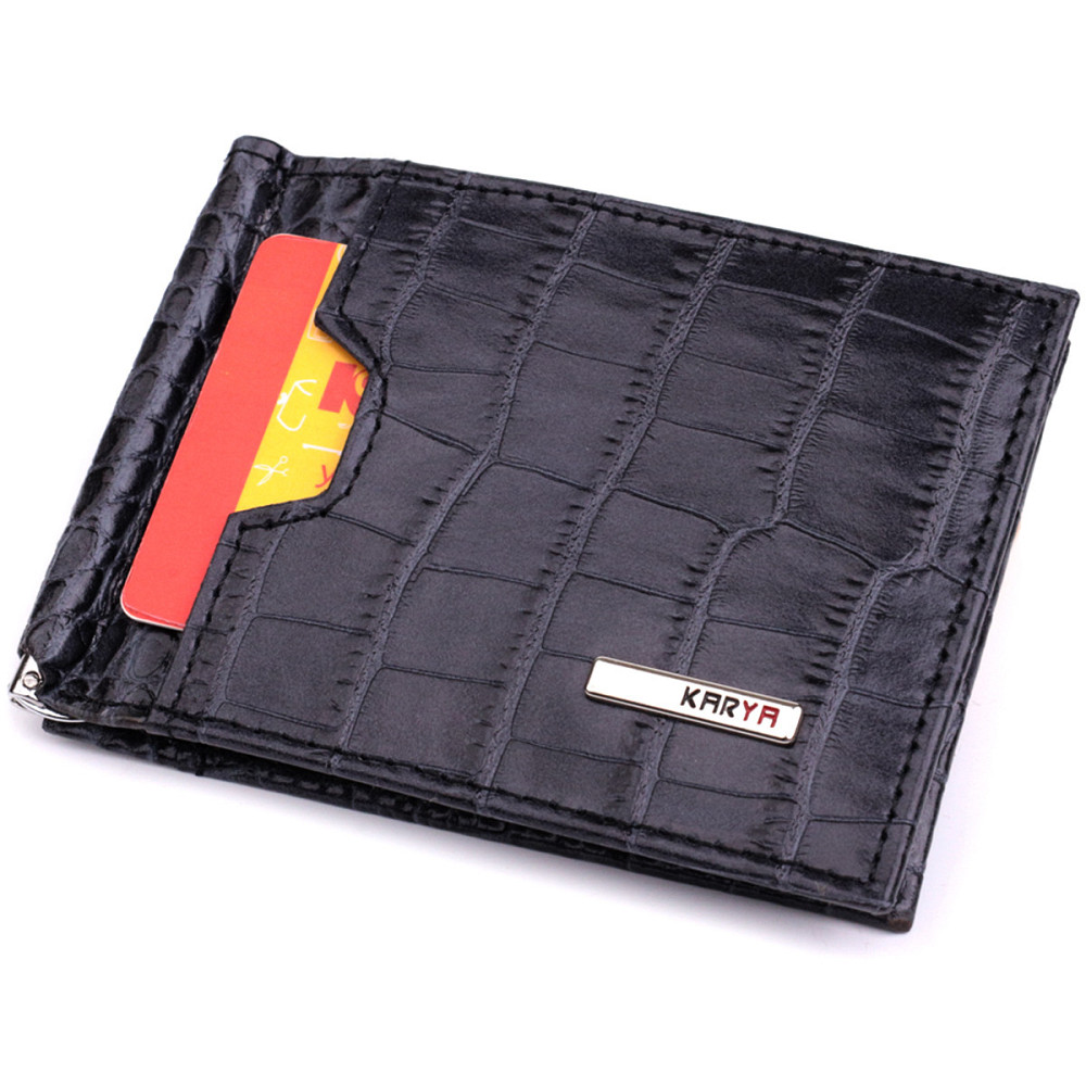 Практичний чоловічий гаманець-затиск із натуральної шкіри KARYA 22851 Сірий Київ - фото 8