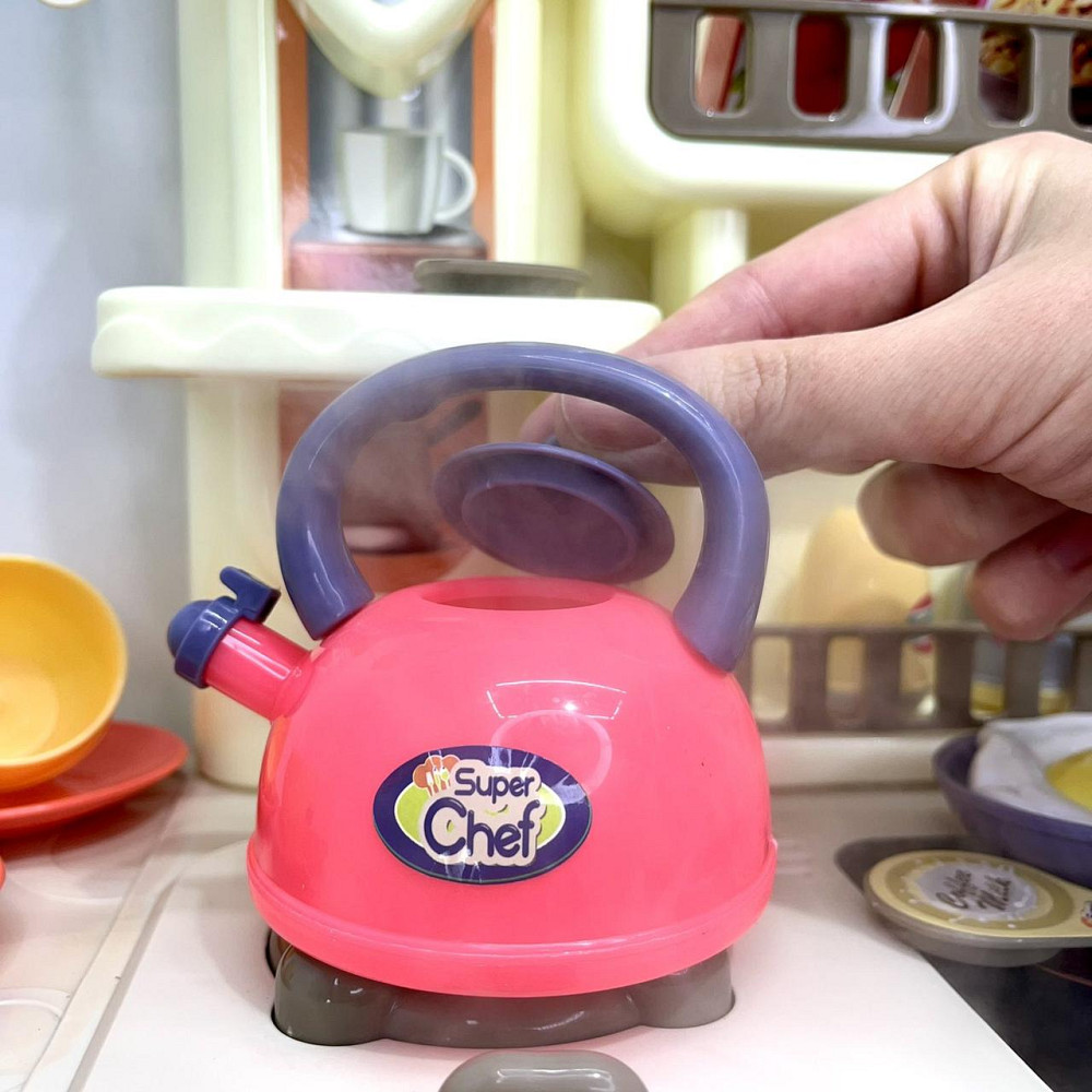 Кухня 42 предмети посуд продукти плита мийка-льюча вода пар музика світло на батарейках Бірюзова (16890A) Чернігів - фото 8