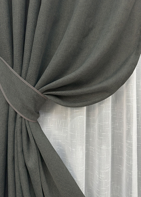 Комплект штор VR-Textil Лен Мешковина 150х270 2шт и Тюль 500х270 1282ш-115т Серый с белым 71-027/4 Киев - изображение 4