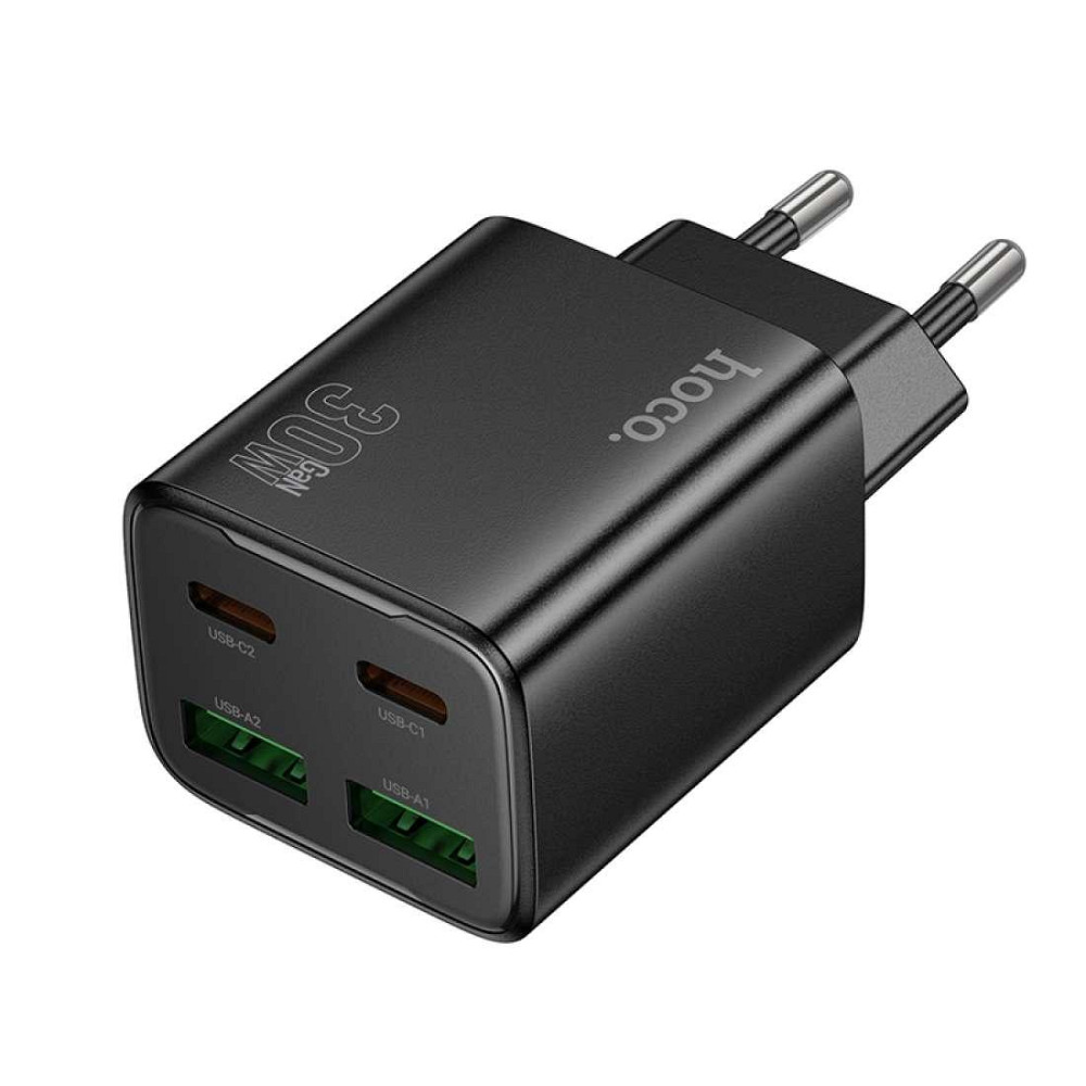 Сетевое зарядное устройство HOCO N56 Fundador four-port PD30W(2C2A) charger(EU) Black Одесса - изображение 1
