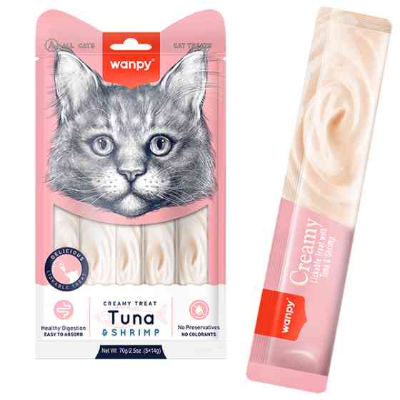 Wanpy Creamy Lickable Treats Tuna & Shrimp ВАНПИ ТУНЕЦ С КРЕВЕТКАМИ жидкое лакомство для котов Киев