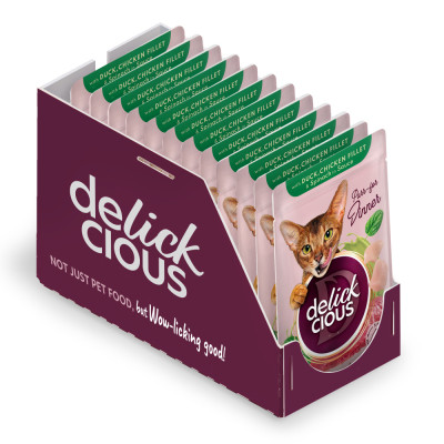 Вологий корм для кішок Delickcious Шматочки з качкою, курячим філе і шпинатом в соусі 85 г (4820269143142) Вінниця - фото 2