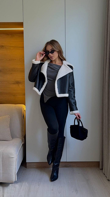 Женская укороченная дубленка в американском стиле Черный, 42/44 Одесса - изображение 2