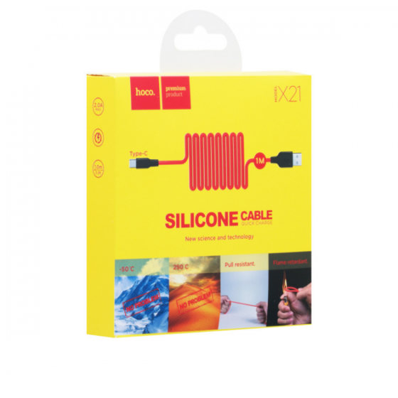 Кабель USB - Type-C HOCO X21 2A 1m силиконовый TPE разъемы цвет черный+Red 6957531071419 Одесса