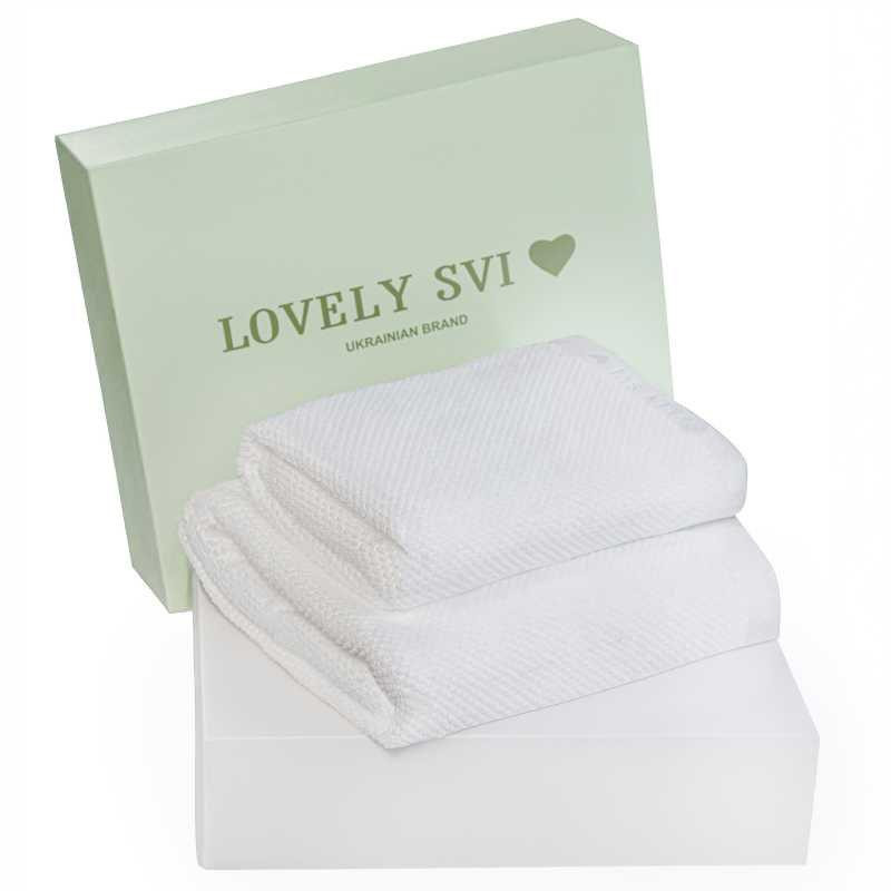 Набір 2 жакардові рушники в коробці Lovely Svi  70 х 140 см і 50 х 90 см Білий (150226) Київ - фото 1