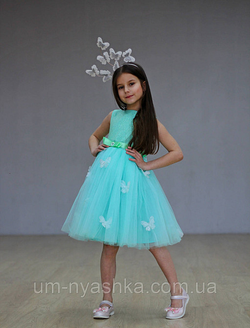 Мятное нарядное платье на девочку Детские нарядные платья с бабочками Кривой Рог - изображение 3
