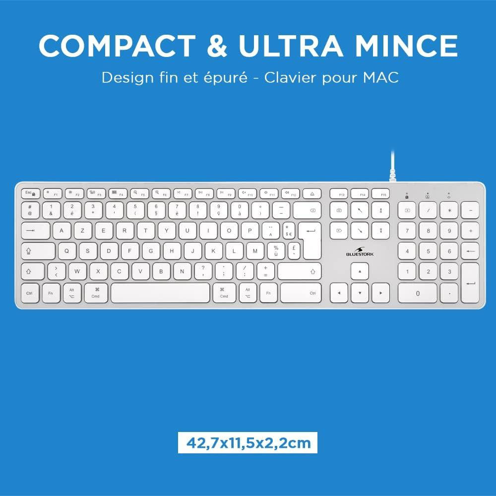 Клавіатура дротова мембранна Bluestork тиха, 13 мультимедійних клавіш, USB-A, біла AZERTY, стильна тонка для Mac, ПК, ноутбука Київ - фото 6