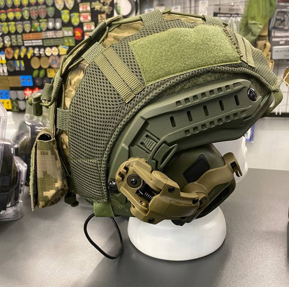 Тактический комплект шлем Fast + кавер + наушники Earmor М32 + крепление чебурашка + противовес (Оливковый) S Винница - изображение 6