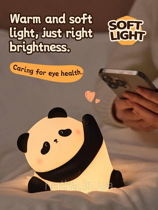 Нічник дитячий силіконовий сенсорний Панда Кунг-фу VALESO A038 для спальні акумуляторний біло-чорний Київ - фото 5