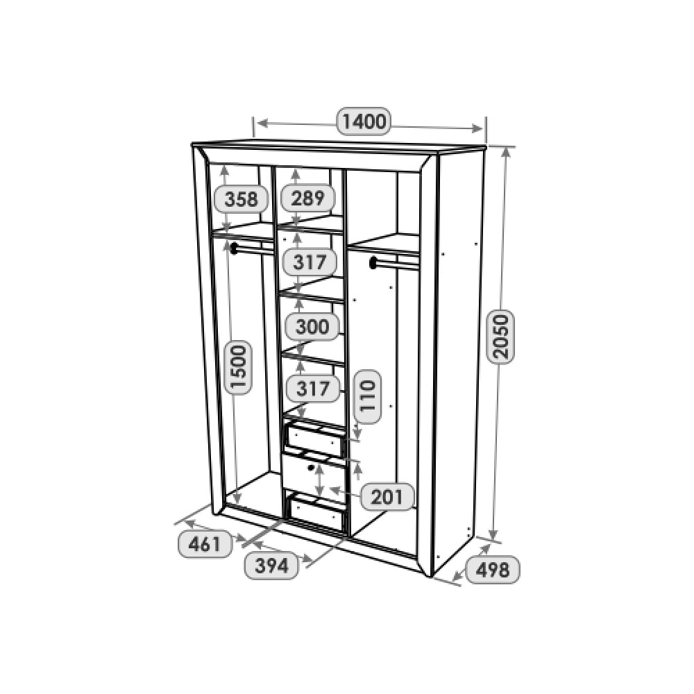 Шафа тридверна Еверест Нордік-1400 Білий + Дуб крафт золотий (DTM-5537) Львів - фото 7