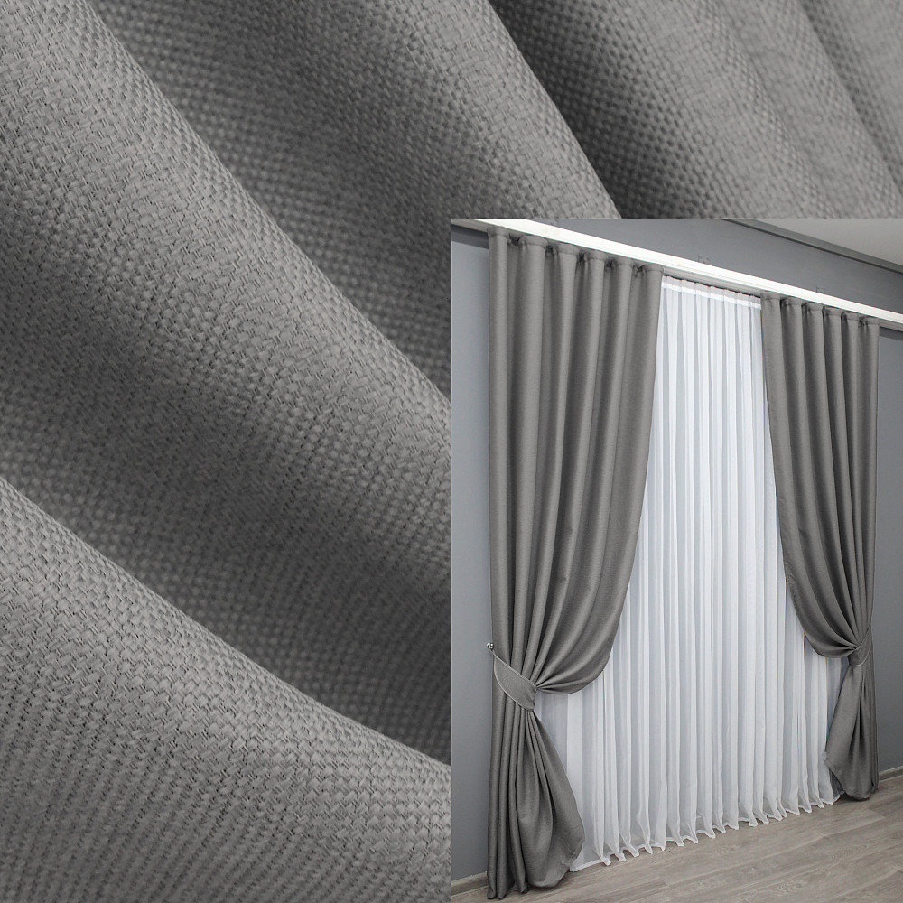 Комплект готовых штор VR-Textil Лен-блэкаут № 1797ш Серый 100х270см 2 шт (31-830) Киев - изображение 1