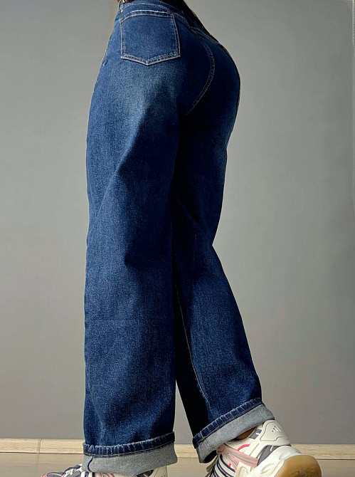 Джинси жіночі Ladyn 845 MOM skater талія на резинці батал великі розміри сині, синій, З2, 32, 90 см, 118 см Київ - фото 14