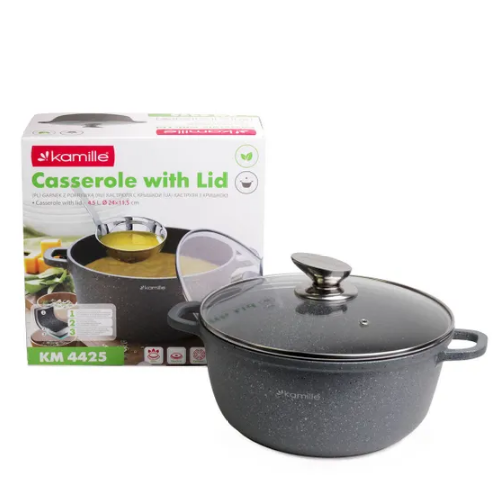 Каструля литий алюміній 4,5л 24*11,5см скляна кришка а/п Granite 4425 KAMILLE Житомир - изображение 6