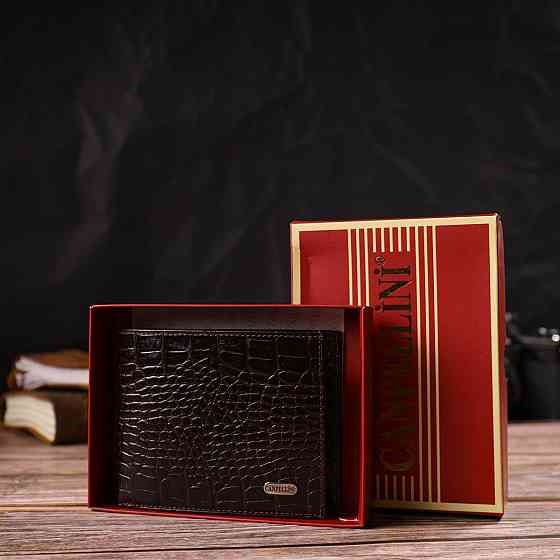 Модний гаманець для чоловіків з натуральної шкіри з тисненням під крокодила Коричневий (CANPELLINI) Київ