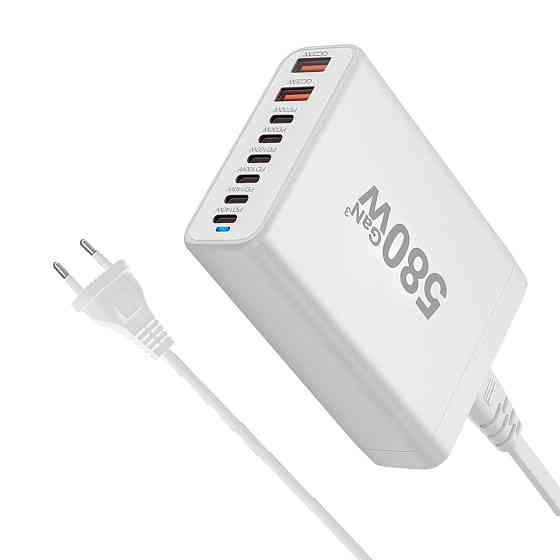 Мережевий зарядний пристрій GAN3 YMX-580W (2 Type-C140W + 2Type-C100W + 2Type-C30W + 2 USBQC3.0 20 W) Білий Київ