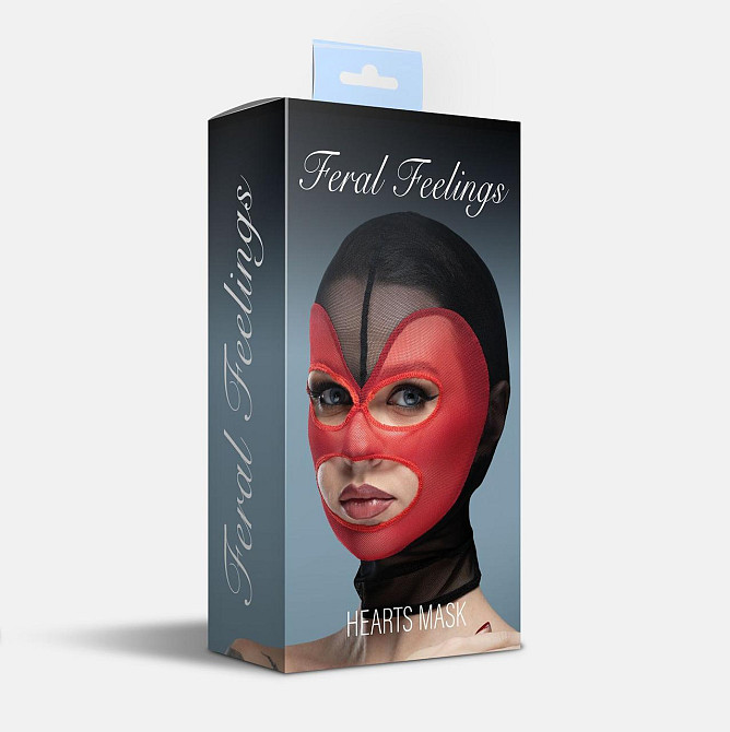 Маска серце сітка з відкритим ротом та очима Feral Feelings - Hearts Mask Black/Red Sex Aura Київ - фото 2