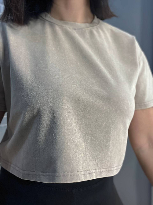 Футболка жіноча A-N 2308 варена тай-дай коротка широка кроп-топ one size бежева, бежевий, one size Київ - фото 7