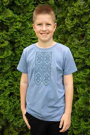 Футболка з вишивкою для хлопчика, 95% бавовна, колір джинс топ Київ