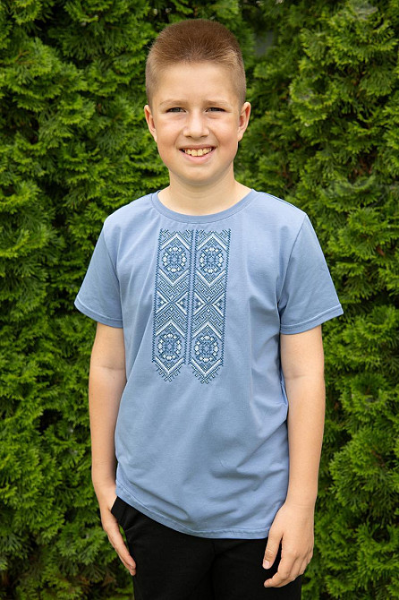 Футболка з вишивкою для хлопчика, 95% бавовна, колір джинс топ Київ - фото 3