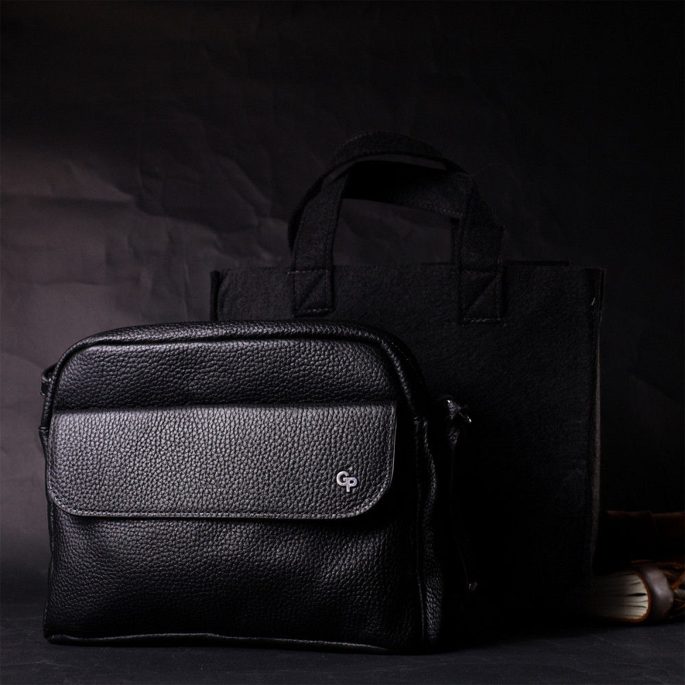 Зручна сумка жіноча крос-боді з натуральної шкіри Чорна (GRANDE PELLE) Київ - фото 4