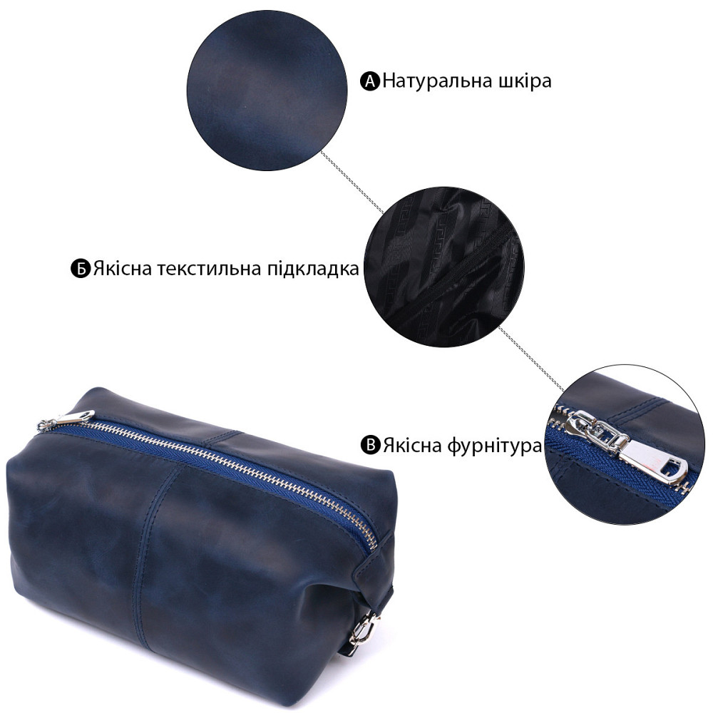 Добротная кожаная косметичка Shvigel 16401 Синий Киев - изображение 7