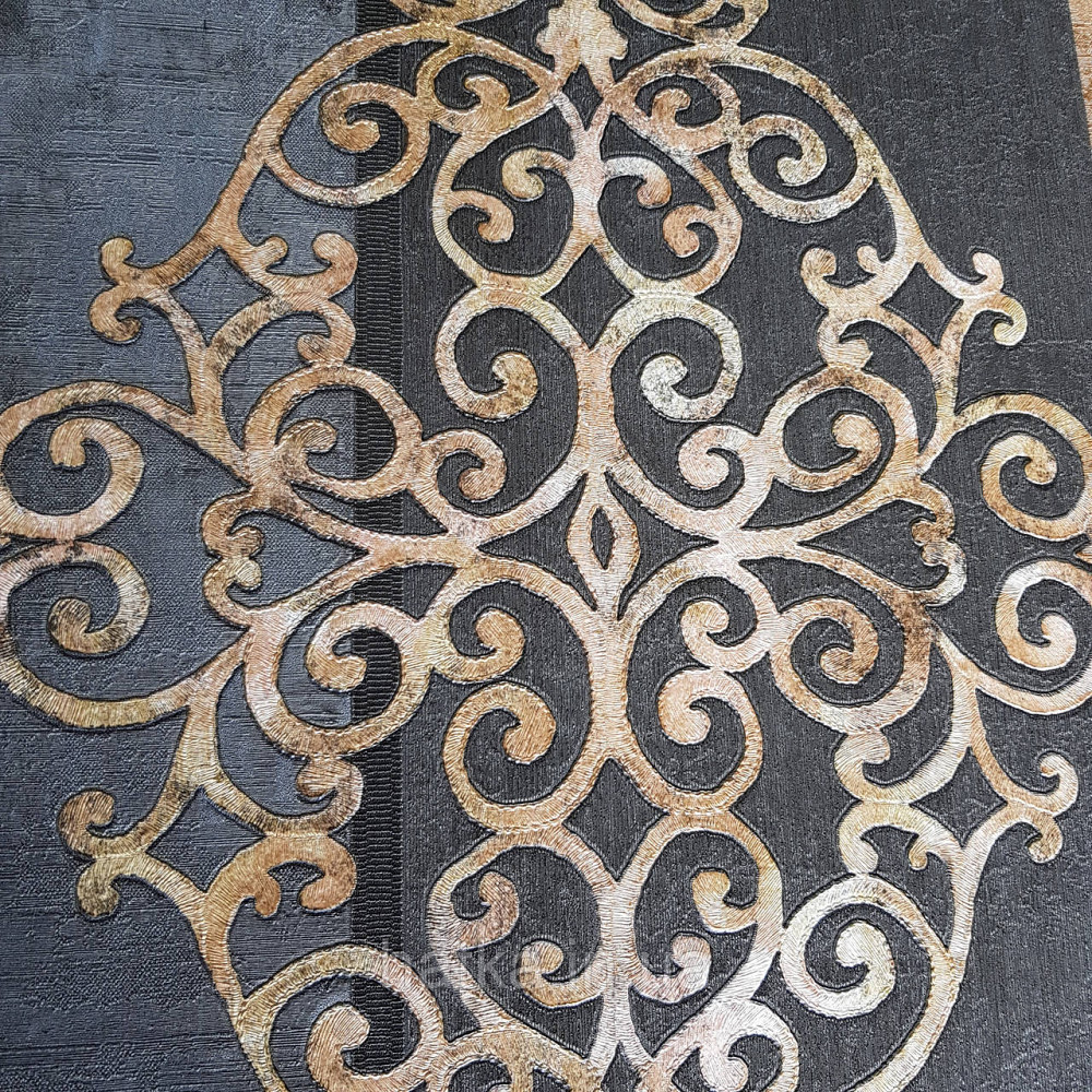 Шпалери метрові вінілові на флізелін 24 Carati Cristiana Masi вензель великий структурний золотом на чорному Київ - фото 2