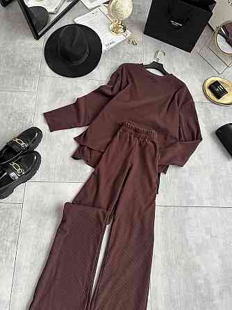 Женский теплый базовый костюм двойка ангора рубчик Шоколад Одесса