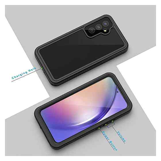 Чохол захисний накладка для Samsung Galaxy A54 Lanhiem водонепроникний IP68 з захистом екрану TPU пластик чорний/прозорий Київ