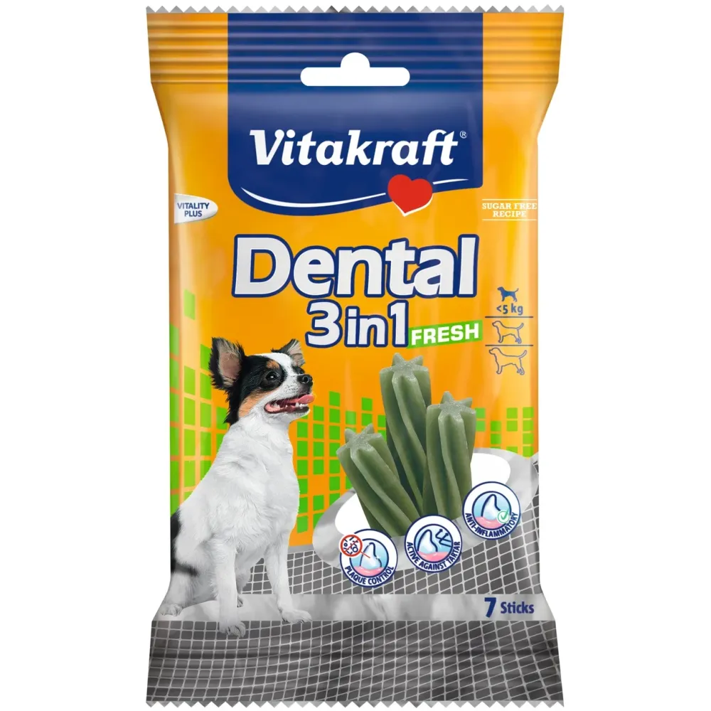 Ласощі для собак вагою до 5 кг Вітакрафт Vitakraft Dental Stick 3in1 FRESH смачні палички для догляду за зубами з м’ятою, 70 г Вінниця - фото 1