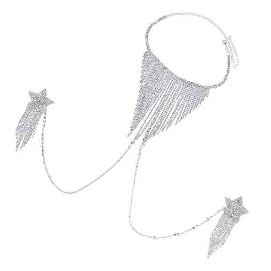 Наклейки на грудь с камнями серебристые звездочки, размер one size, сплав Киев