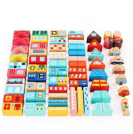 Дерев'яний конструктор "Місто" C 75545, 12 пазлів, 88 деталей Вінниця