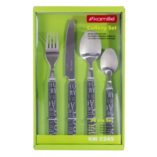 Набір столових приборів 24 предмети пластикові ручки чорний 5245 KAMILLE Житомир - фото 7