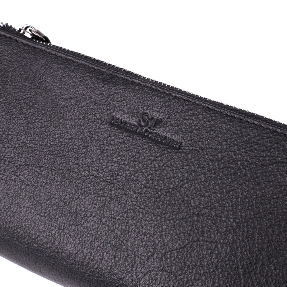 Практичный кожаный кошелек на три отделения ST Leather 23111 Черный Киев - изображение 7