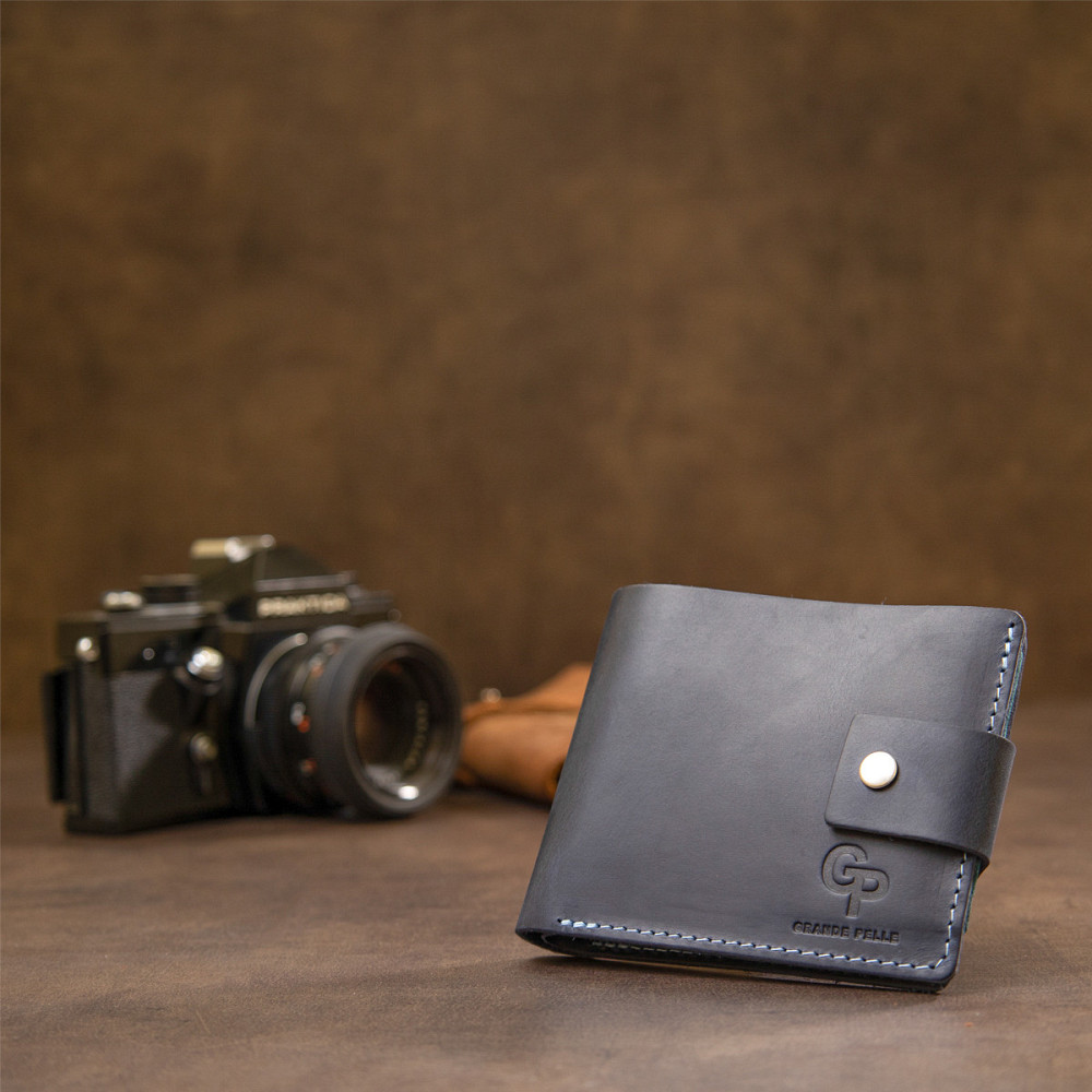 Чоловіче портмоне з натуральної шкіри Темно-синій (GRANDE PELLE) Київ - фото 2