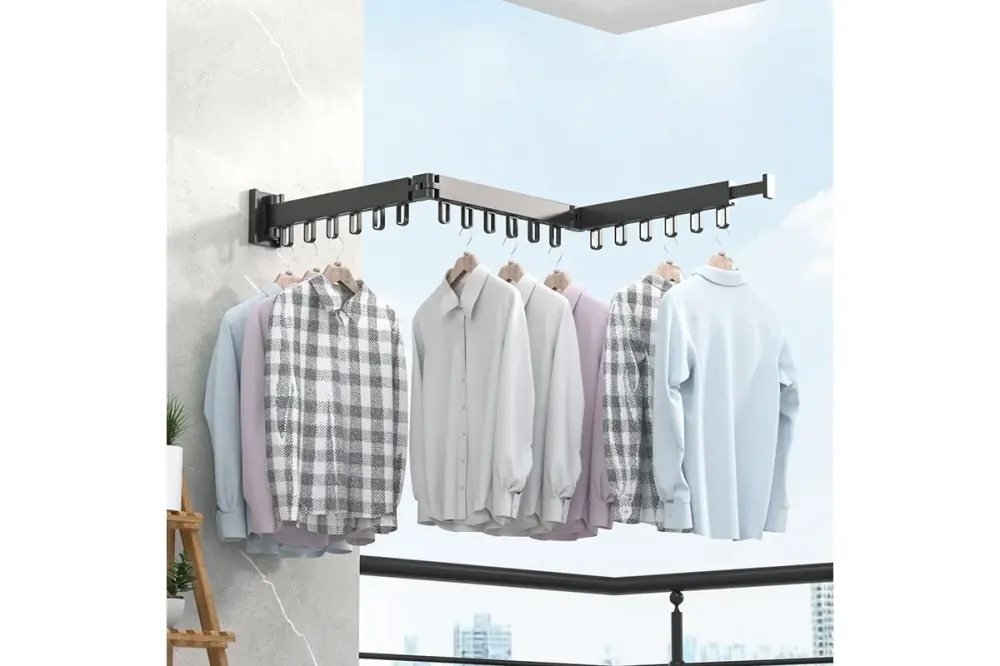 Настенная раскладная вешалка сушилка для одежды из алюминиевого сплава для балкона, 3 секции SKLM-2 ((101+23)*10*6.5) Коломия - фото 3