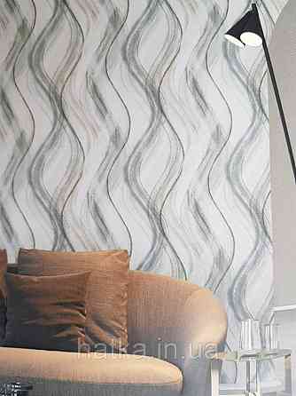 Шпалери вінілові на флізелін Marburg Shades чорні сірі смуги хвилі на світлому фоні Київ