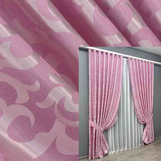 Комплект готових штор VR-Textil Жакард Вензель № 476ш Рожевий 200х270 см 2 шт (32-308) Київ