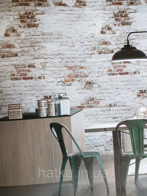 Шпалери вінілові Grandeco One roll one motif 2 EP6101 панно 3д під цеглу під штукатурку коричневий молочний Київ - фото 2