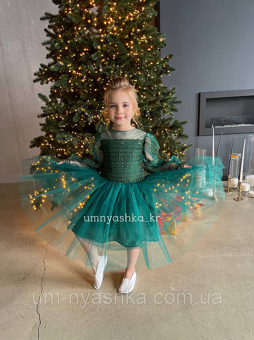 Зелене пишне плаття з рукавами 110-128 Кривий Ріг - фото 6